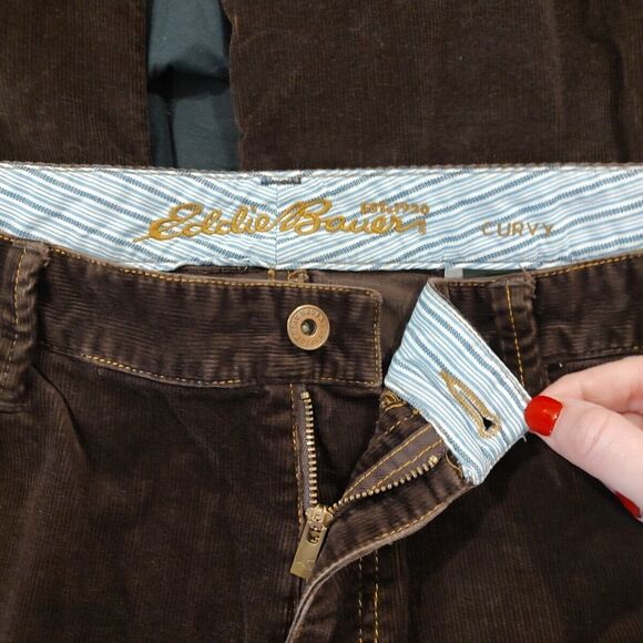 Eddie Bauer Womens Sz 12 Brown Curvy Straight Leg Corduroy Pants Mid Rise - Picture 3 of 11